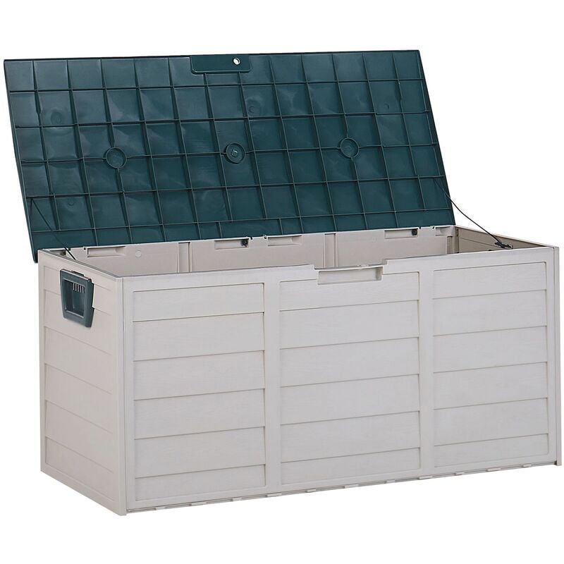 Garden Outdoor Storage Box 112 x 50 cm Plastic Castors Beige with Green Locarno