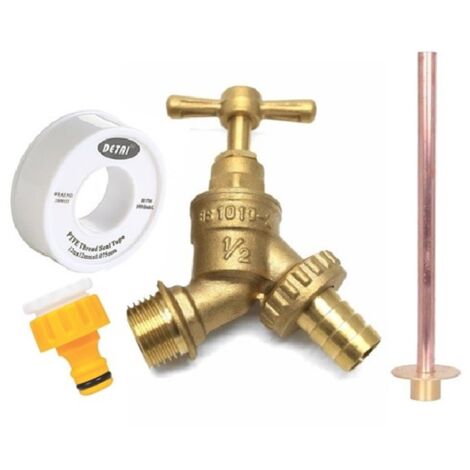 Garden Outside Tap Kit Brass Straight Through The Wall Kit / Hozelock End