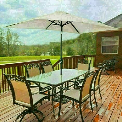 Garden Parasol 3x2m Outdoor Patio Umbrella Sun Shade Canopy Crank Tilt Uv Protection Beige 700 0001