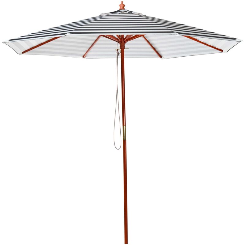 Beliani - Garden Outdoor Market Umbrella Parasol Wooden Pole Black Striped Ferentillo