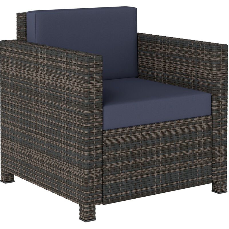 Outsunny Rattan Garden Armchair, Cushioned Single Rattan Chair Blue