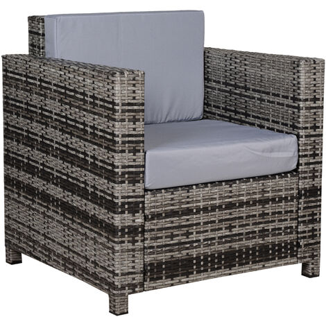 Garden Patio Rattan Wicker Furniture Single Cube Chair Sofa Outdoor Grey