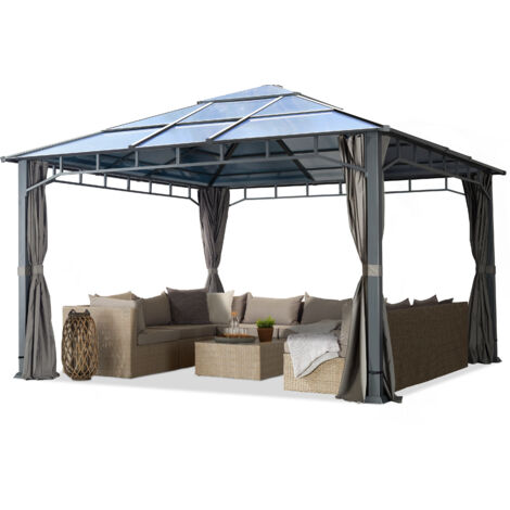 Garden pavilion 4x4 m aluminium polycarbonate roof poles approx. 8 mm pavilion garden tent 4 sides grey