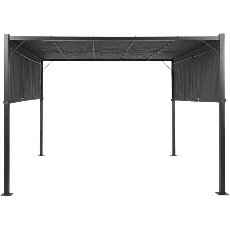 Beliani - Garden Pergola 310 X 310 Cm Fabric Shade Metal Frame Solar Led Lights Grey Parga