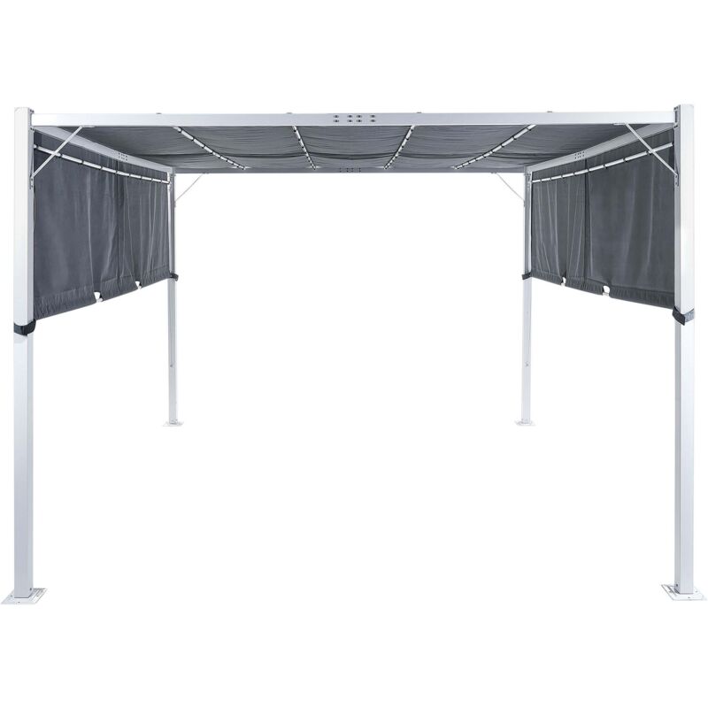 Beliani - Garden Pergola 310 X 310 Cm Fabric Shade Metal Frame Solar Led Lights Grey Parga