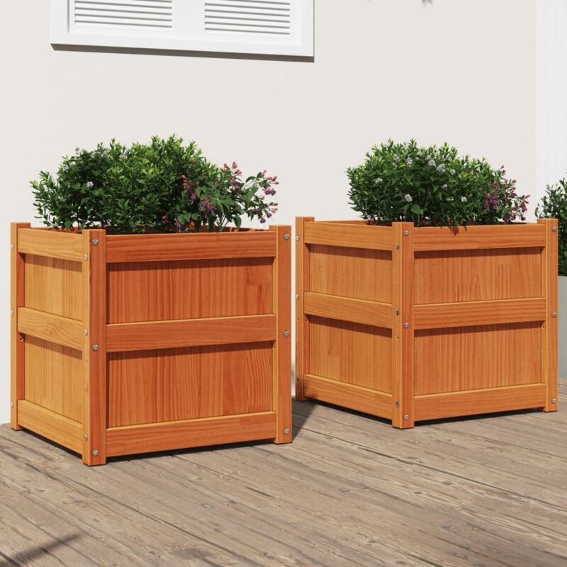 Garden Planters 2 Pcs Wax Brown Solid Wood Pine Vidaxl