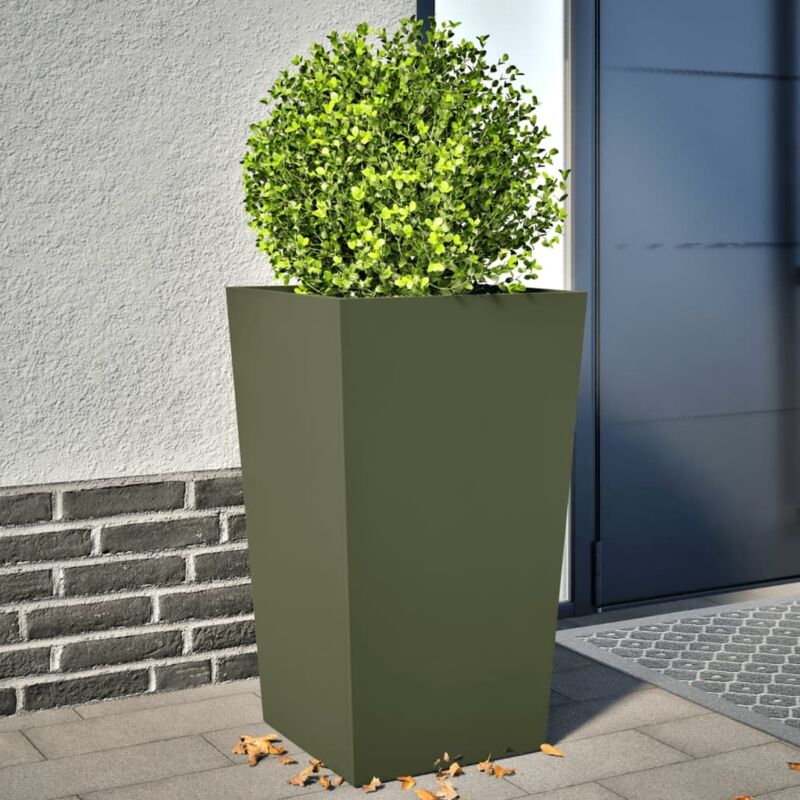 Garden Planters Olive Green 2 Pcs 45x45x75 Cm Steel Vidaxl