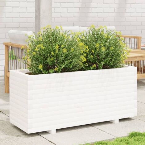 Garden Planter White 110x40x49.5 cm Solid Wood Pine vidaXL