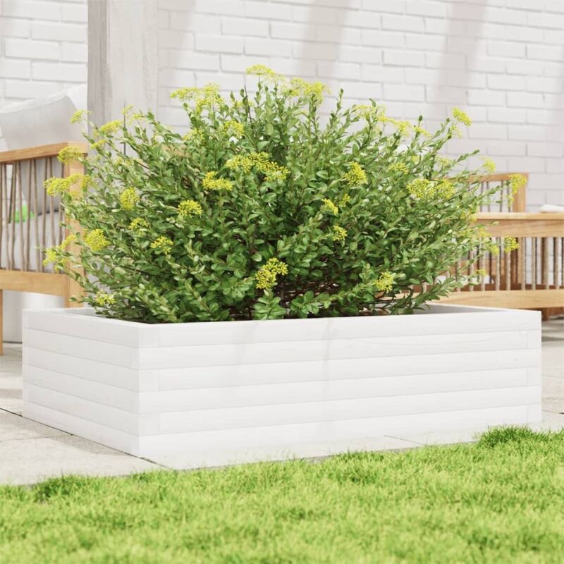 Garden Planter White 90x60x23 cm Solid Wood Pine vidaXL
