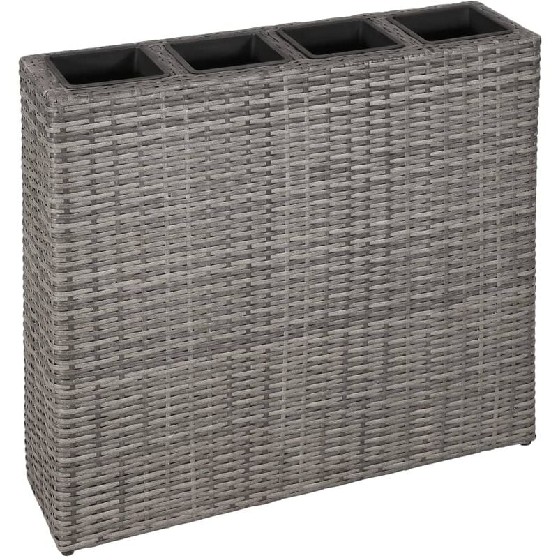 Garden Raised Bed with 4 Pots Poly Rattan Grey Vidaxl