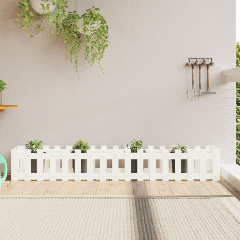 Vidaxl - Garden Raised Bed With Fence Design White 200x30x30 Cm Solid Wood Pine