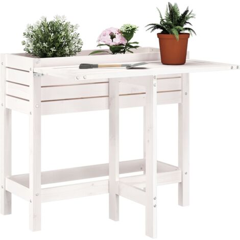 Garden Planter with Folding Tabletop White Solid Wood Pine vidaXL