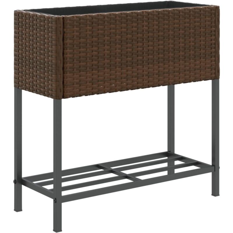 Garden Planter With Shelf Brown Poly Rattan Vidaxl