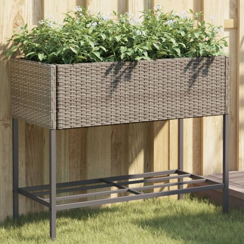 Garden Planters With Shelf 2 Pcs Grey 90x40x75 Cm Poly Rattan Vidaxl