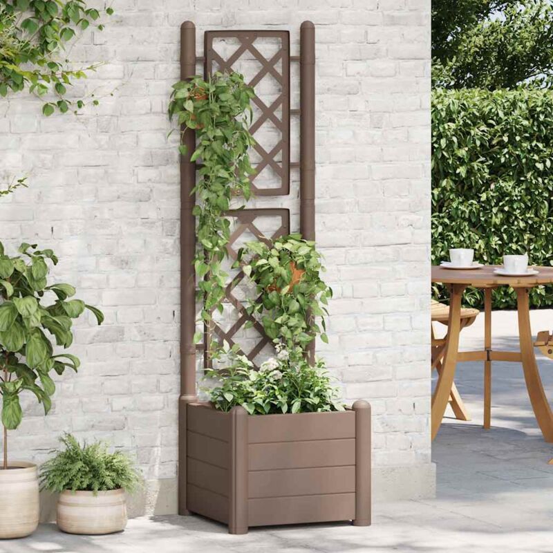Garden Planter with Trellis 43x43x142 cm pp Mocha Vidaxl Anthracite