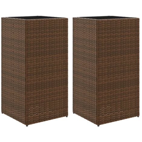 Garden Planters 2 pcs Brown 40x40x80 cm Poly Rattan vidaXL