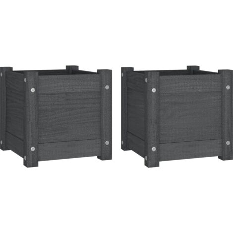 Garden Planters 2 pcs Grey 31x31x31 cm Solid Pinewood vidaXL