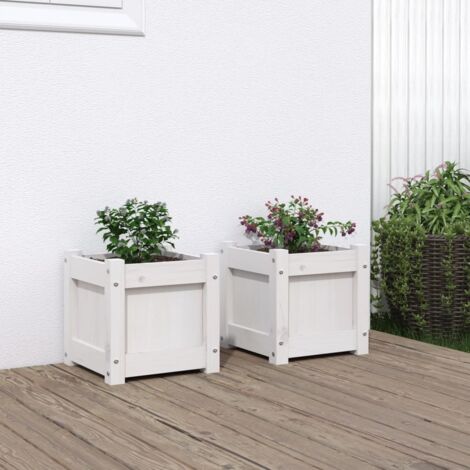 Garden Planters 2 pcs White Solid Wood Pine vidaXL