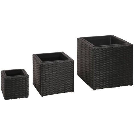 Garden Planters 3 pcs Poly Rattan Black