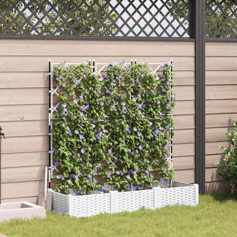 Vidaxl - Garden Planter With Trellis 3 Pcs White 120 X 40 X 125.5 Cm Pp