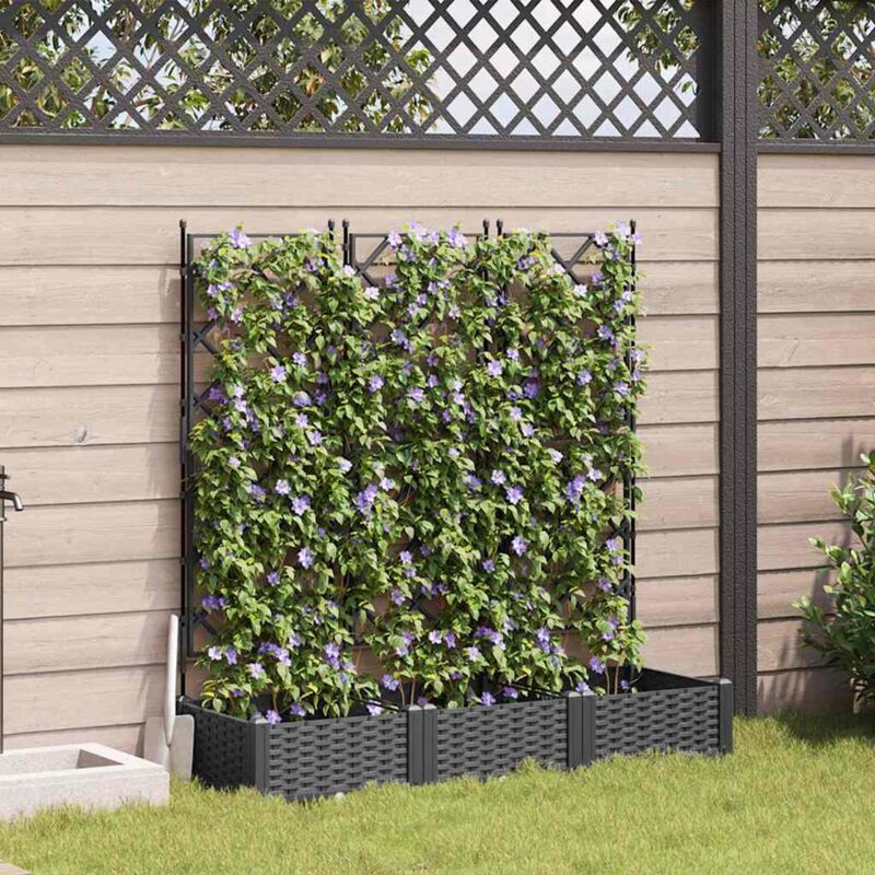 Vidaxl - Garden Planter With Trellis 3 Pcs Black 120 X 40 X 125.5 Cm Pp