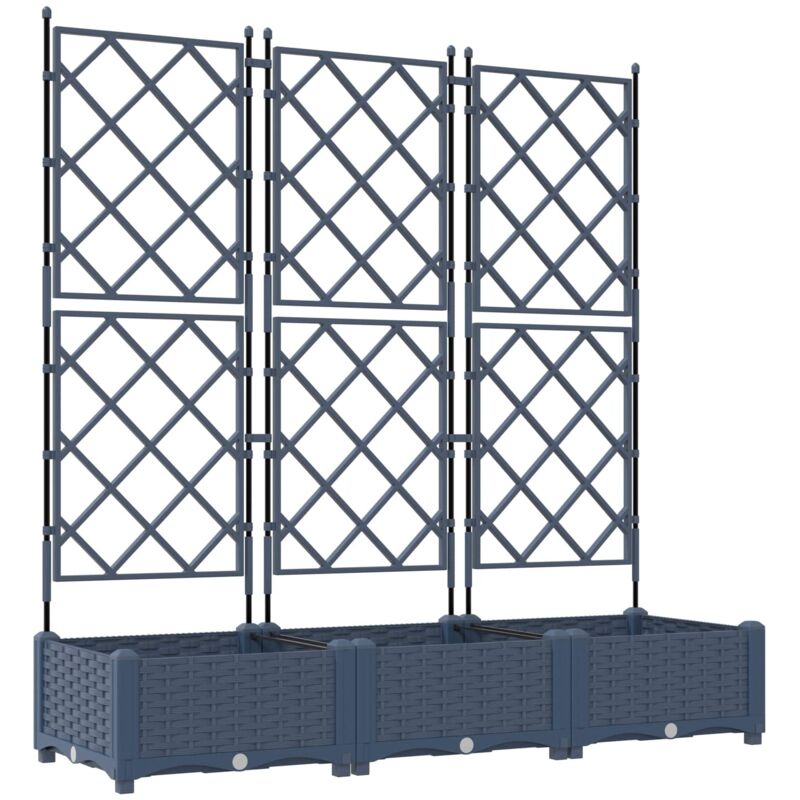 Garden Planter With Trellis 3 Pcs Grey 120 X 40 X 125.5 Cm Pp Vidaxl