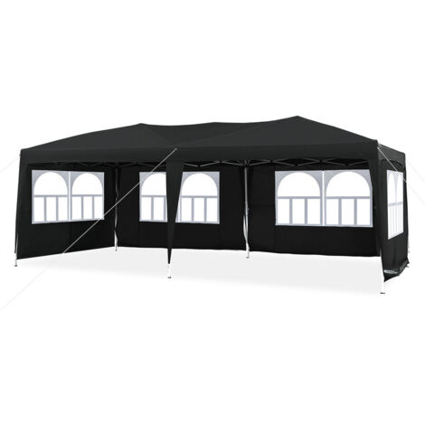 Garden Pop Up Gazebo,3 x 6m  Height Adjustable Marquee Party Tent with Sidewalls,Black
