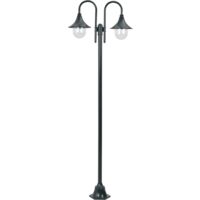 Garden Post Light E27 220 cm Aluminium 2-Lantern Dark Green