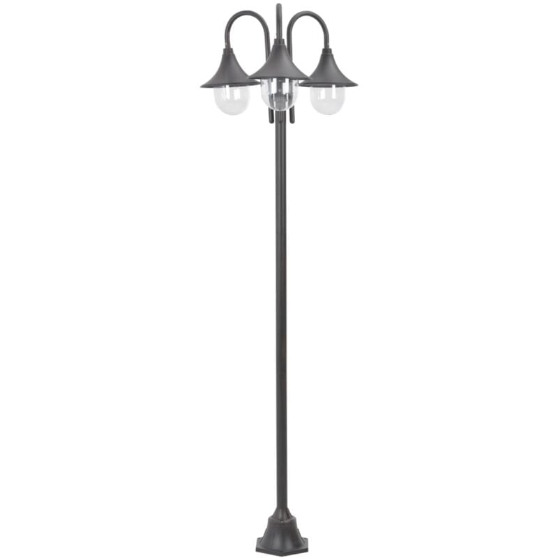 Garden Post Light E27 220 cm Aluminium 3-Lantern Bronze Vidaxl