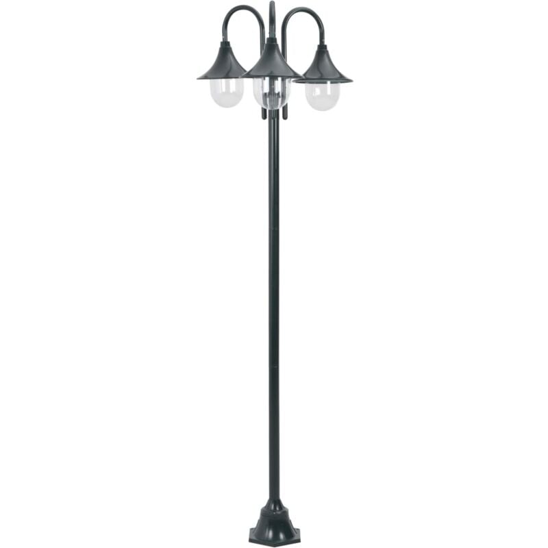 Garden Post Light E27 220 cm Aluminium 3-Lantern Dark Green Vidaxl