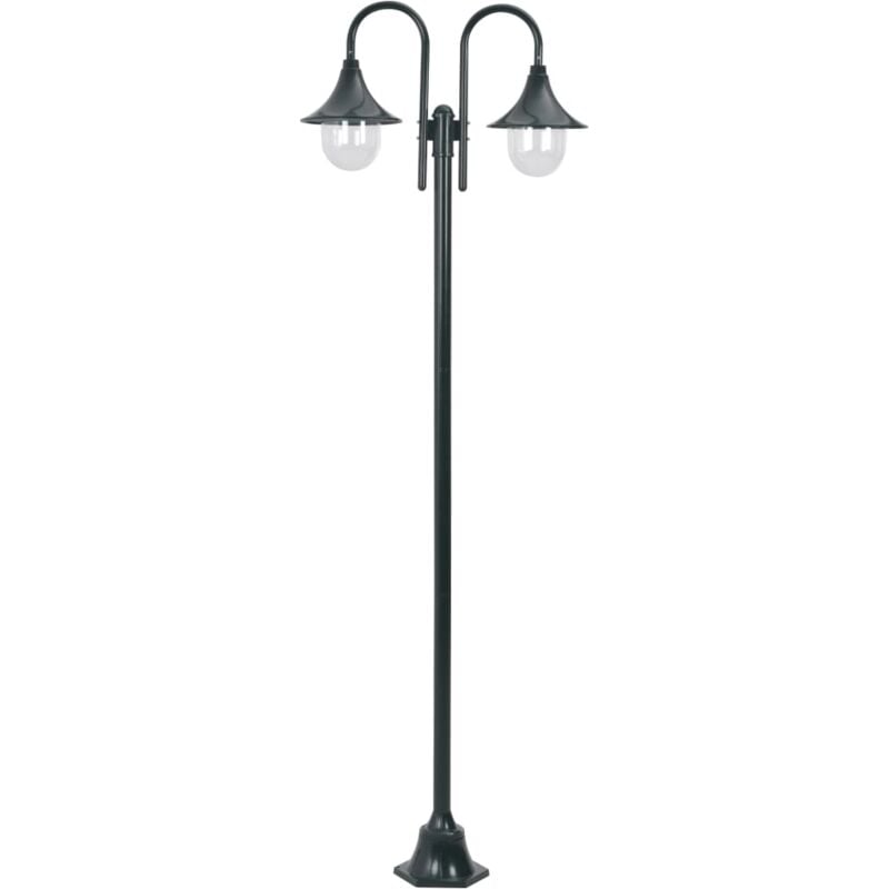 Garden Post Light E27 220 cm Aluminium 2-Lantern Dark Green Vidaxl