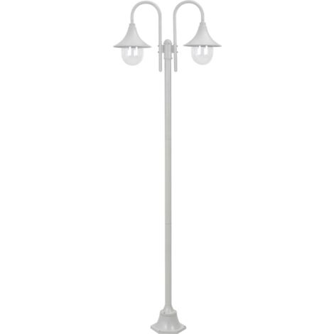 Garden Post Light E27 220 cm Aluminium 2-Lantern White vidaXL