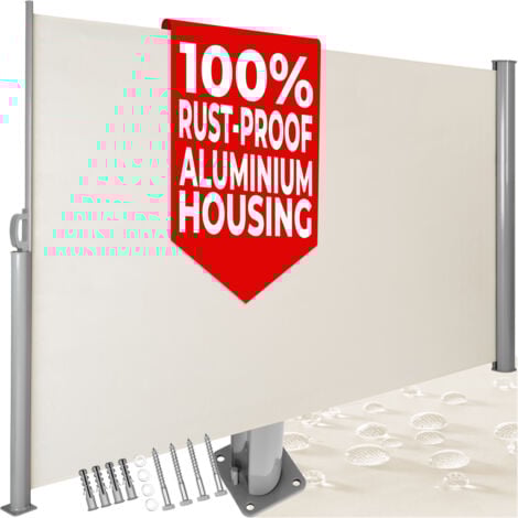 Garden Privacy Screen with retractable side awning and aluminium casing - privacy screen, garden privacy screen, patio awning - 160 x 300 cm beige