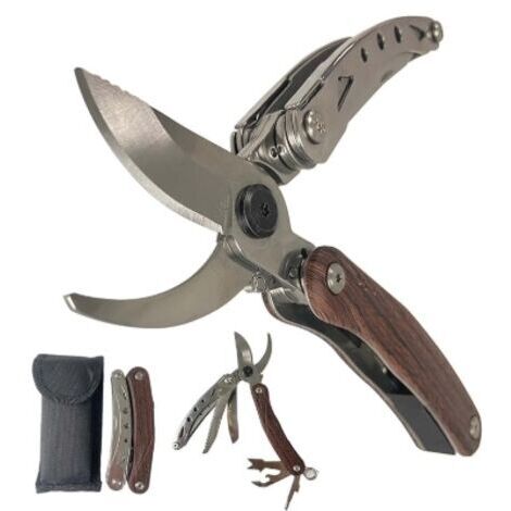 Garden Pruning Shears Steel Bypass 7 in 1 Multifunctional Flower Scissors Bypass Cutting for Plants and Fresh Wood with Saw, Cutter, Bark Shovel and Safety Lock