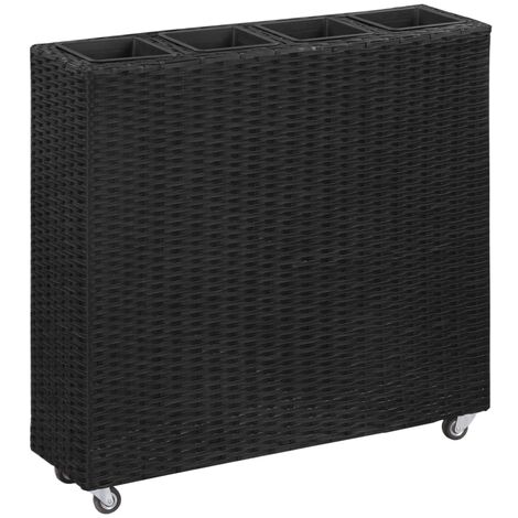 Garden Raised Bed with 4 Pots 80x22x79 cm Poly Rattan Black