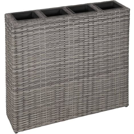 Garden Raised Bed with 4 Pots Poly Rattan Grey