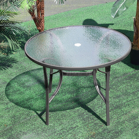 Garden Ripple Glass Round Table With Umbrella Hole