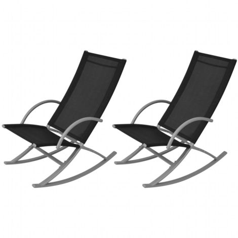 main image of "Garden Rocking Chairs 2 pcs Steel and Textilene Black"