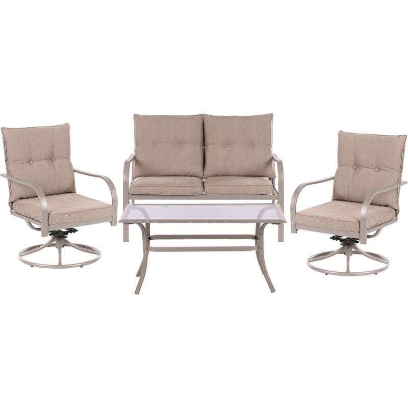 Beliani - Garden Set 2 Seater Sofa 2 Armchairs Thick Cushions Steel Frame Beige Mestrino