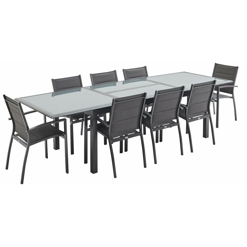 Sweeek 8-seater Extendable Aluminium Garden Table Set With Chairs Anthracite 300x100x75 Cm - Philadelphia