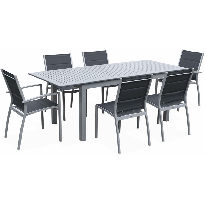 Sweeek 6-seater Extendable Aluminium Garden Table With Chairs, Chicago 6, Grey, 210x89x75 Cm