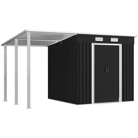 Garden Shed with Extended Roof Anthracite 346x193x181 cm Steel