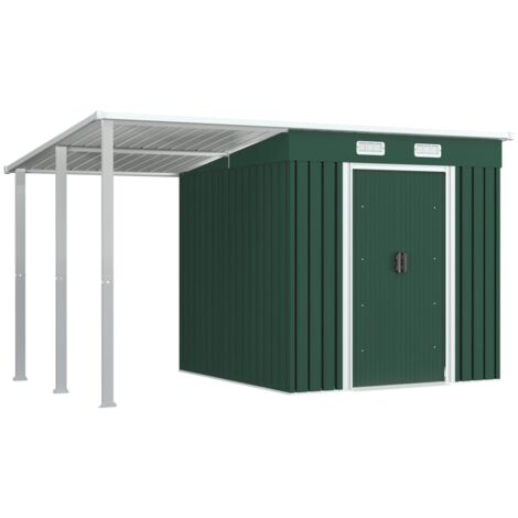 Garden Shed with Extended Roof Green 346x193x181 cm Steel