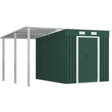 Garden Shed with Extended Roof Green 346x236x181 cm Steel