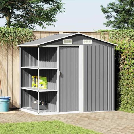 Garden Shed with Rack Grey 205x130x183 cm Iron vidaXL
