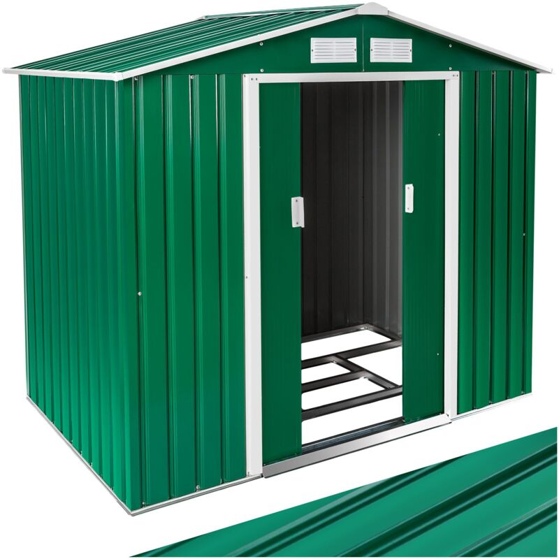 Shed with saddle roof - garden shed, metal shed, tool shed - green/white - green/white