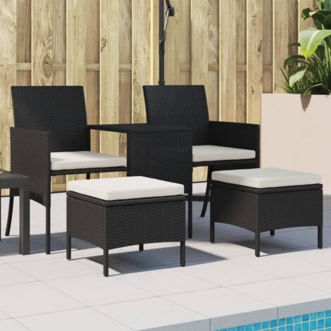 Garden Sofa 2-Seater with Table and Stools Black Poly Rattan vidaXL