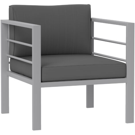 Garden Sofa, All-Weather Garden Single Sofa with Removable Cushions, Metal Frame Outdoor Furniture for Balcony, Charcoal Grey