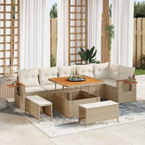 Garden Sofa Set 9 pcs Beige and cream 100 x 100 x 71 cm vidaXL