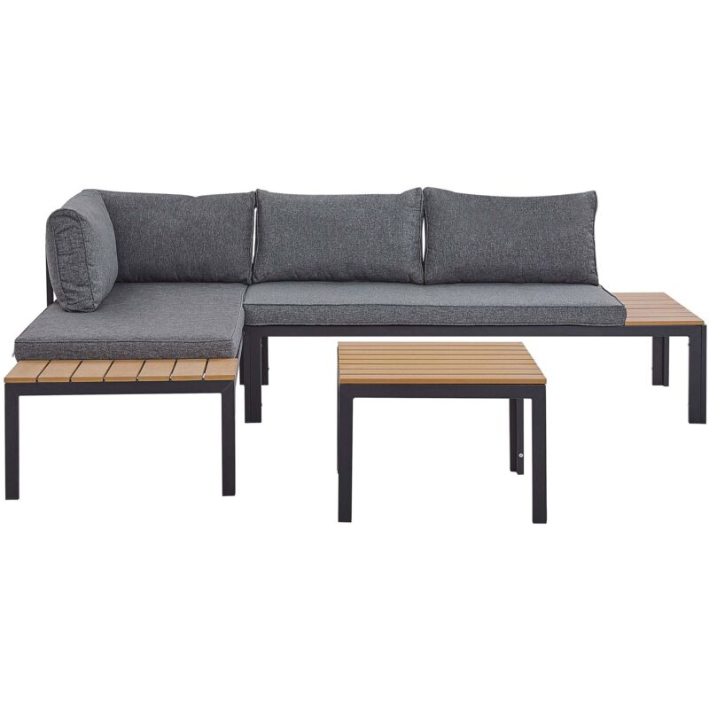 Beliani - Outdoor Set Modular Sofa Cushions Coffee Table Grey Light Wood Pienza Ii